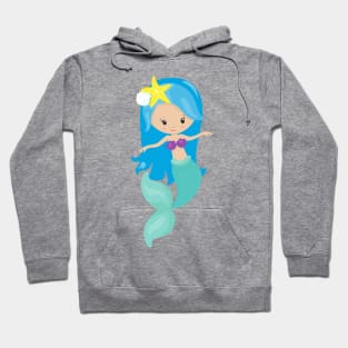 Cute Mermaid, Little Mermaid, Blue Hair, Starfish Hoodie